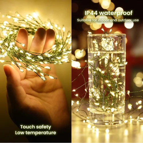 Miniatura 5 de Dailyart - Cadena de luces LED de 6 pies con 120 microestrellas, funciona con pilas, impermeable, alambre de cobre verde oscuro, para guirnalda