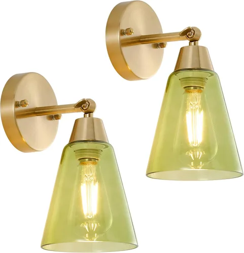 Miniatura 11 de MWZ Juego de 2 apliques de pared dorados, modernos apliques de latón cepillado con pantalla de vidrio transparente, accesorios de iluminación