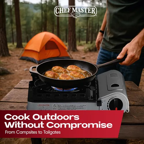 Miniatura 7 de Chef Master Estufa de campamento portátil de butano de 15,000 BTU Quemador portátil de doble protector contra el viento con encendido de clic Solo
