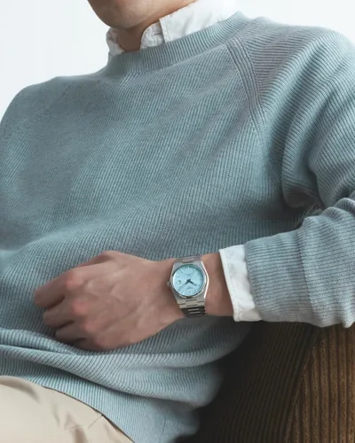 Miniatura 6 de Tissot PRX Powermatic 80 Caja de acero inoxidable 316L, reloj automático suizo para hombres y mujeres, esfera azul hielo, acero inoxidable