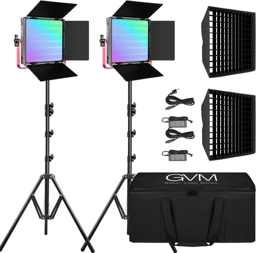GVM - Luz de video LED RGB de 1200D, kit de iluminación de video de 50 W con control de aplicación, kit de iluminación de fotografía 3200K-5600K