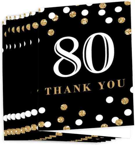 Miniatura 2 de Big Dot of Happiness Tarjetas de agradecimiento para adultos de 80 años, color dorado, para fiestas de cumpleaños (8 unidades)