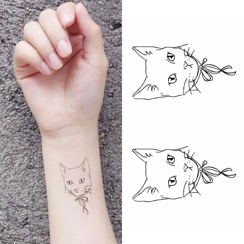 Miniatura 11 de Juego de 2 calcomanías de tatuaje temporal pequeñas, diseño de pareja de tótem de cola de gato negro, diseño de pareja para mano, cuello, cara, K-222