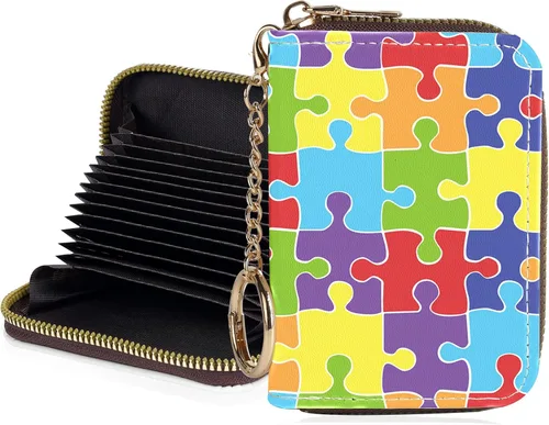 Miniatura 26 de Tarjetero de crédito para mujer, pequeña cartera RFID con cierre de llavero, bonita cartera de piel sintética, Huellas de patas en blanco y negro