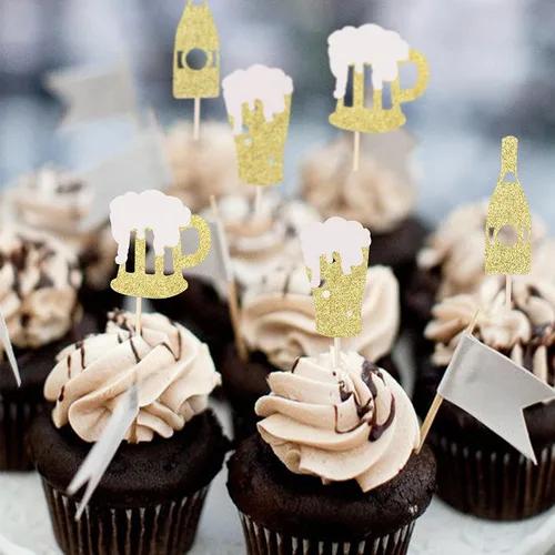 Miniatura 6 de 36 piezas de decoración para cupcakes de champán con purpurina dorada para celebrar baby shower, boda, fiesta de cumpleaños, suministros