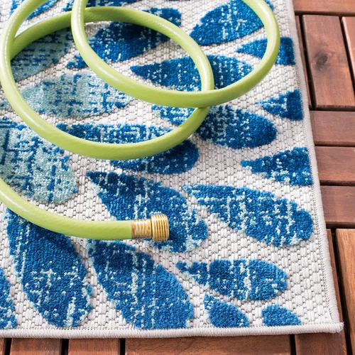 Miniatura 2 de SAFAVIEH Alfombra lavable de colección Cabana para exteriores, 2 x 4 pies, gris y azul, no desprende pelusa y fácil de limpiar, entrada puerta