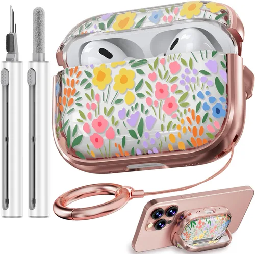 Miniatura 33 de Inesore Funda para AirPods Pro 3 2025 con cerradura, funda transparente floral para mujeres, compatible con Apple Airpods Pro de 3ª