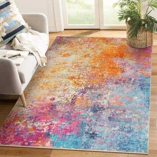 Miniatura 77 de Lahome Alfombra redonda moderna abstracta de 3 pies, color azul, lavable, de 3 x 3 pies, para cocina, entrada, suave, pequeña, antideslizante