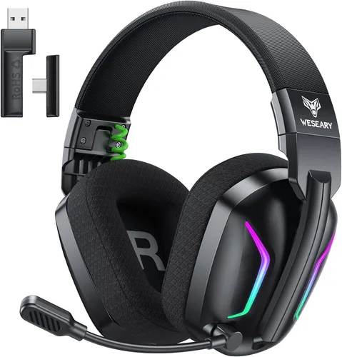 WESEARY Auriculares inalámbricos para juegos para PS5, PS4, PC, Switch y Mac, latencia ultra baja de 20 ms, USB de 2.4 GHz y Bluetooth 5.4