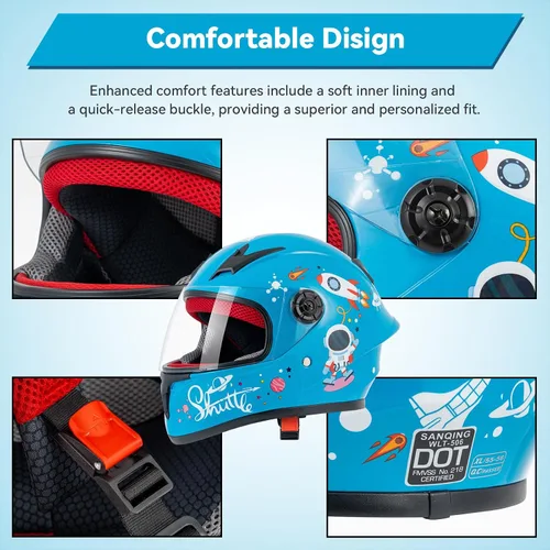 Miniatura 5 de Casco de motocicleta para niños, casco de cara completa para jóvenes, casco ligero aprobado por DOT para motocross, ATV, todoterreno, cascos