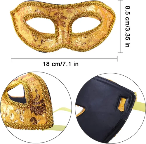 Miniatura 4 de Youthful 14 máscaras retro unisex, máscaras de media cara, máscaras para fiesta, máscaras venecianas vintage, máscaras de baile de graduación