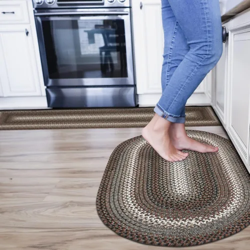 Miniatura 156 de Alfombra ovalada trenzada gris humo de 20 x 30 pulgadas, lavable para interiores y exteriores, decoración campestre para cocinas y entradas