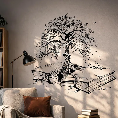 Vinilo adhesivo para pared, diseño de árbol de hojas, biblioteca de conocimiento, sala de lectura, decoración grande (ig5200) (M 22.5 x 25 pulgadas,