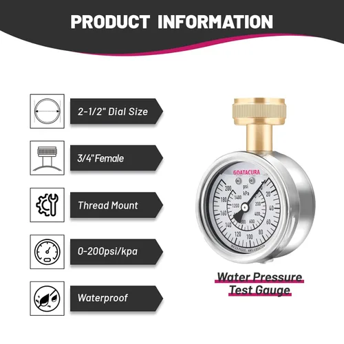 Miniatura 2 de Medidor de prueba de presión de agua relleno de glicerina de 0-200psi/kpa, tamaño de dial de 2-1/2", rosca hembra de manguera de jardín de 3/4
