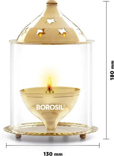 Miniatura 7 de Borosil Latón Akhand Puja Diya en tamaño grande: la lámpara de latón hecha a mano de la tradición india se puede utilizar en mandir, dormitorio