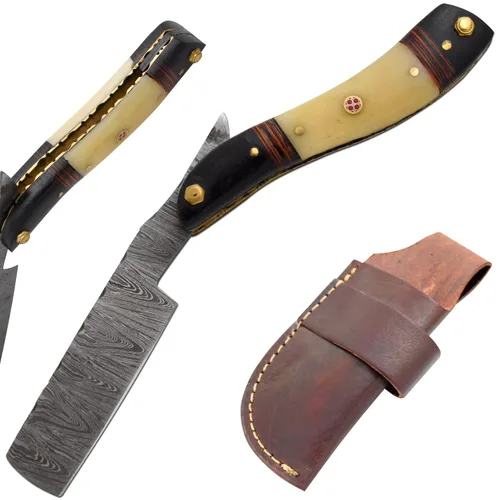 Miniatura 19 de Maquinilla de afeitar recta Cuchilla de afeitar de borde recto afilada de alta dureza de acero de Damasco real Cutthroat Straight Edge-Blade