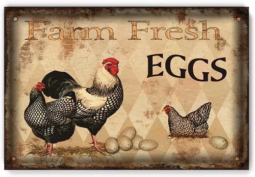 Cartel de metal retro de huevos frescos de granja, decoración de pared vintage, gallina de gallina de campo para pub, restaurantes, cafetería, club,