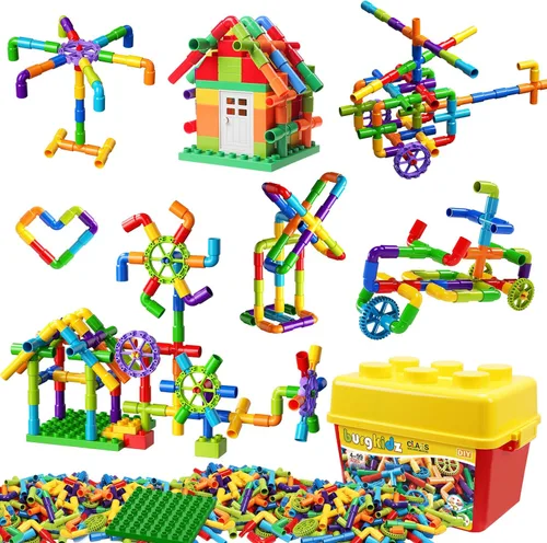 burgkidz STEM - Bloques de construcción de tubo de aprendizaje para tubo, juguetes sensoriales con ruedas, placa base para todas las edades, niños y