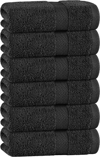 White Classic Toallas de mano negras para baño, paquete de 6, toallas de mano de algodón a granel para gimnasio, cocina y spa, 16 x 27 pulgadas,