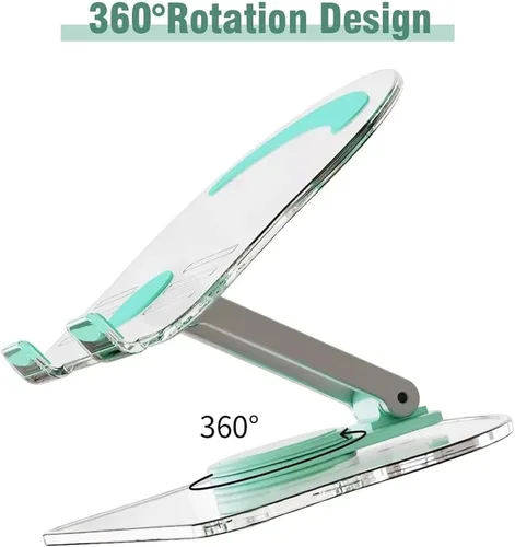 Miniatura 6 de Soporte acrílico para tablet con base giratoria de 360°, soporte plegable ajustable transparente para escritorio, oficina en casa, compatible