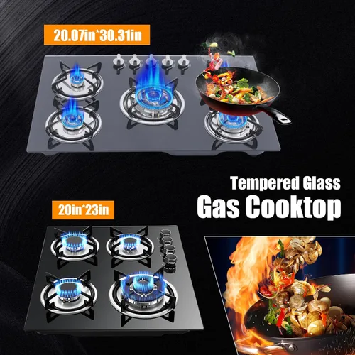 Miniatura 8 de Estufa de gas de 23 pulgadas, 4 quemadores incorporada, estufa de gas de doble combustible GLP/NG, encimera con vidrio templado negro, fácil