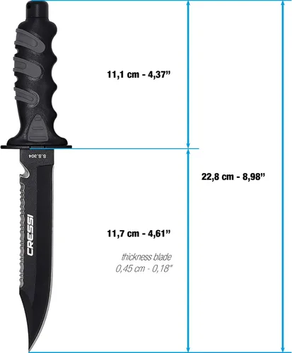 Miniatura 7 de Cressi Cuchillo grande grande con funda – Revestimiento negro templado AISI 420 Hoja de acero inoxidable japonés – Gigante: Diseñado en Italia