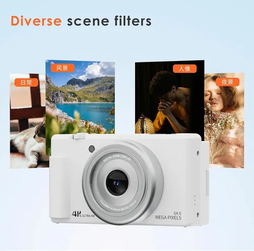 Miniatura 6 de Cámara digital 4K para fotografía Cámara de vlogging de 64MP para video de YouTube 2.8 pulgadas, 270°, cámaras de viaje con zoom 16X con tarjeta