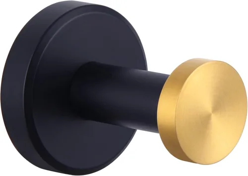 Gancho de Toalla Angle Simple Negro y Oro, Gancho de Acero Inoxidable para Pared de Baño, Gancho Redondo para Bata, Soporte para Toalla de Mano