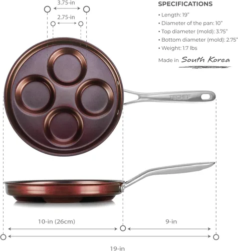 Miniatura 5 de TECHEF - Sartén para huevos antiadherente, sartén de aluminio Plett, sartén para 4 huevos para el desayuno perfecto, panqueques, hamburguesas y más