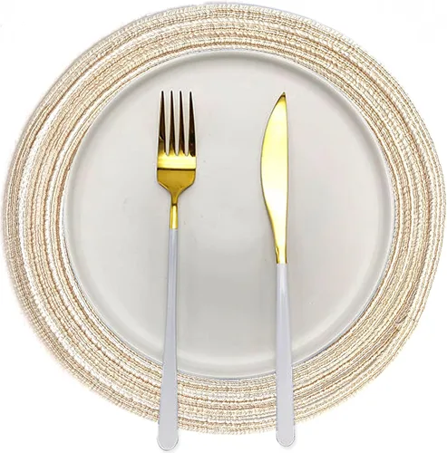 Miniatura 4 de Juego de 4 manteles individuales redondos trenzados, resistentes al calor, 11.8 pulgadas, para mesa de cocina, color beige