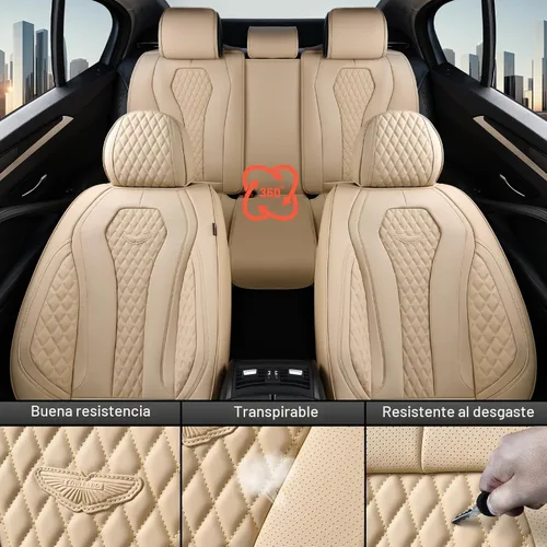 Miniatura 7 de Coverado Fundas de asiento de automóvil, juego completo de fundas de asiento de automóvil, funda de asiento de coche beige, cojín de asiento