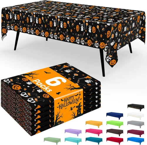 Miniatura 118 de Smiry - Juego de 6 manteles desechables, 54 x 78 pulgadas, manteles impermeables rectangulares para fiestas, cubierta de mesa de plástico