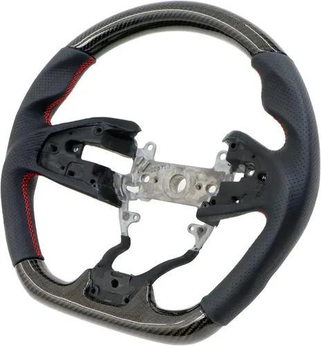 Miniatura 12 de IKON MOTORSPORTS, Volante compatible con Honda Civic de 10ª generación 2016-2021, volante de fibra de carbono sintética tipo ante con costuras rojas