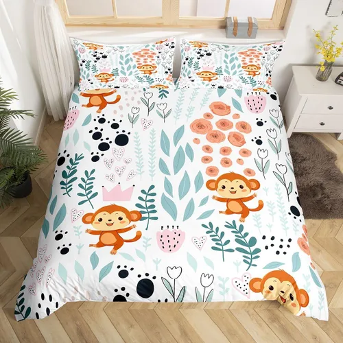 Miniatura 22 de Erosebridal Juego de ropa de cama individual de animales de la selva para niñas y niños, funda de edredón de elefante oso, tigre, león, safari