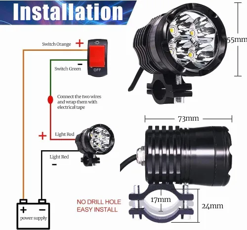 Miniatura 7 de Ourbest Luz de motocicleta, 12 V 24 V alto/bajo/estroboscópico motocicleta auxiliares luces ATV UTV Bicicletas Dirt Bike Led niebla luces