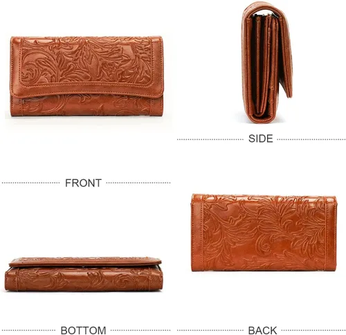 Miniatura 3 de MEITRUE Cartera de cuero para mujer, con bloqueo RFID, triple pliegue, con relieve, soporte para tarjetas, organizador de chequera para teléfono
