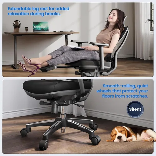 Miniatura 7 de OdinLake L2 Ergo PRO 633 - Silla de oficina ergonómica con reposapiés, profundidad de asiento ajustable, reposabrazos 3D y soporte lumbar, respaldo