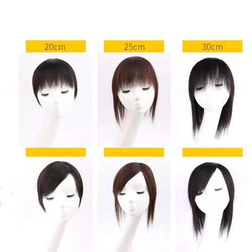 Miniatura 3 de Extensiones de cabello humano real con clip con flequillo, peluca para cabello fino para mujer (8 pulgadas, marrón oscuro)