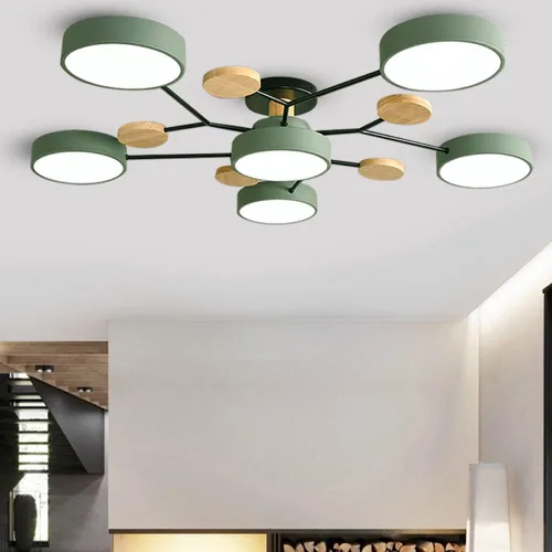 Miniatura 6 de Lámpara de techo LED regulable de 6 luces, 32 pulgadas, moderna lámpara de techo de madera de 48 W para sala de estar, dormitorio, cocina, 3000