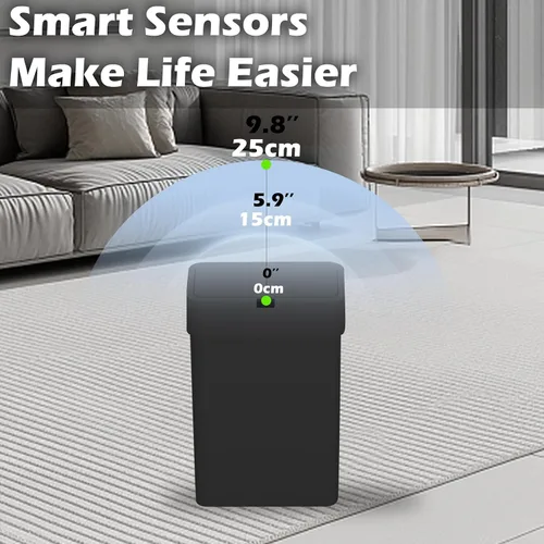 Miniatura 4 de ELPHECO Basurero de baño con tapa, paquete de 2 botes de basura automáticos, 2.5 galones + 4 galones con sensor de movimiento inteligente, Negro