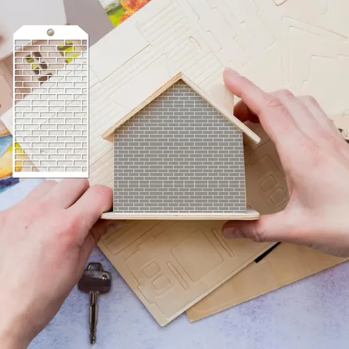 Miniatura 9 de 8 Piezas de Plantillas para Manualidades, Plantillas de Capas de Leopardo Ladrillo Punto para Medios Mixtos Plantillas de Textura para Pintar