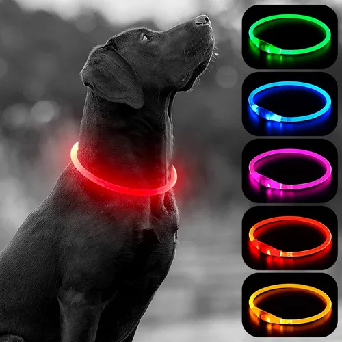 Collar de perro LED Higo - Collares de perro con luz recargable por USB, collar LED para perros con flash DIY para paseos nocturnos de tus perros