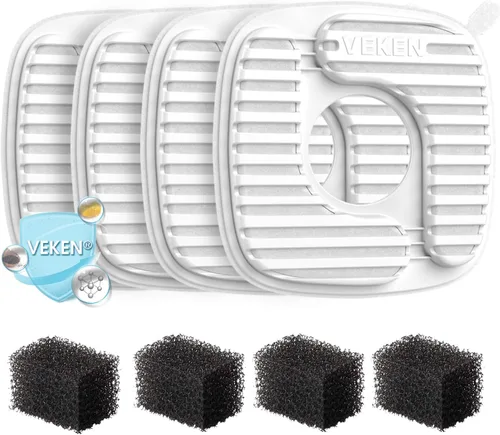 Miniatura 10 de Veken Filtro de fuente de agua para gatos, paquete de 4 filtros clásicos de repuesto y 4 esponjas de repuesto para dispensador automático de agua