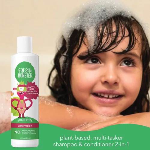 Miniatura 3 de Fresh Monster Champú y Acondicionador 2 en 1 para niños, sin toxinas, hipoalergénico, champú y acondicionador sin lágrimas para niños, sandía
