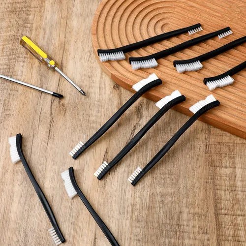 Miniatura 7 de Juego de 9 cepillos de limpieza de doble punta de nailon, cepillo de limpieza multiusos para pequeños detalles, cepillo para hendiduras, mini