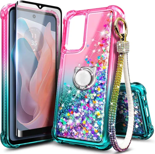 Miniatura 17 de Funda compatible con Samsung Galaxy S24-FE Aqua/Purple Funda líquida flotante con purpurina linda con protector de pantalla de vidrio templado