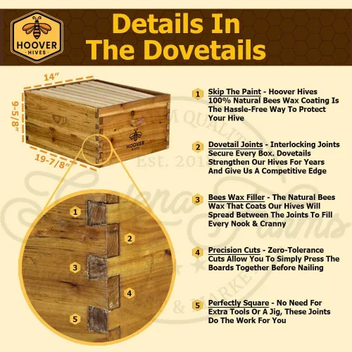 Miniatura 9 de Hoover Hives 8 marcos de colmena Langstroth sumergido en cera de abeja 100% incluye marcos de madera y bases enceradas