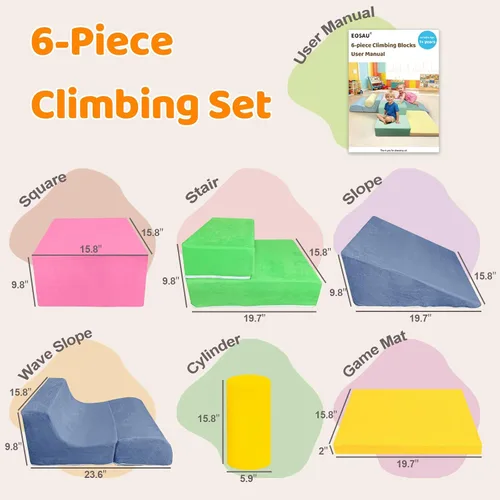 Miniatura 7 de EOSAU Juguetes de escalada para niños pequeños en interiores, juego de 6 bloques de escalada de espuma para bebés, juguetes de escalada suaves