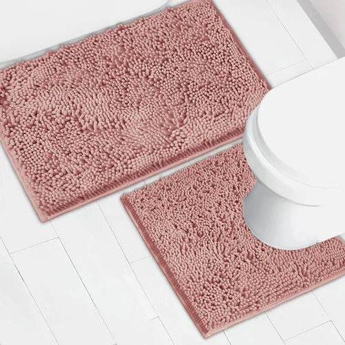 Miniatura 28 de Juego de 2 tapetes de baño de chenilla, superabsorbentes, con fuerte respaldo antideslizante de PVC, tapetes de baño para baño, peludos