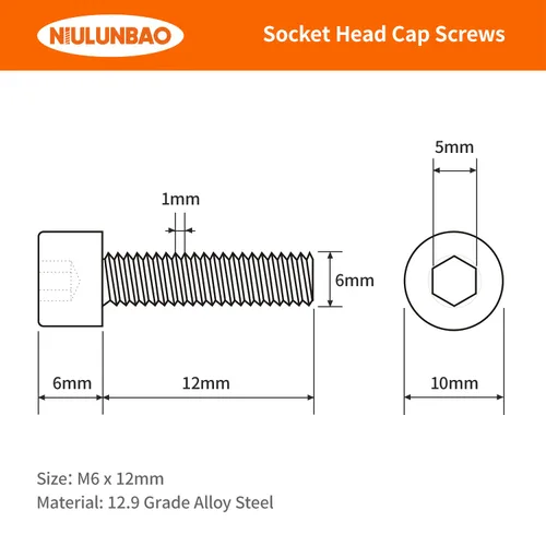 Miniatura 2 de Tornillos de cabeza hexagonal M6-0.039 x 0.472 in, acero de aleación de grado 12.9, unidad hexagonal métrica Allen, acabado de óxido negro, rosca a